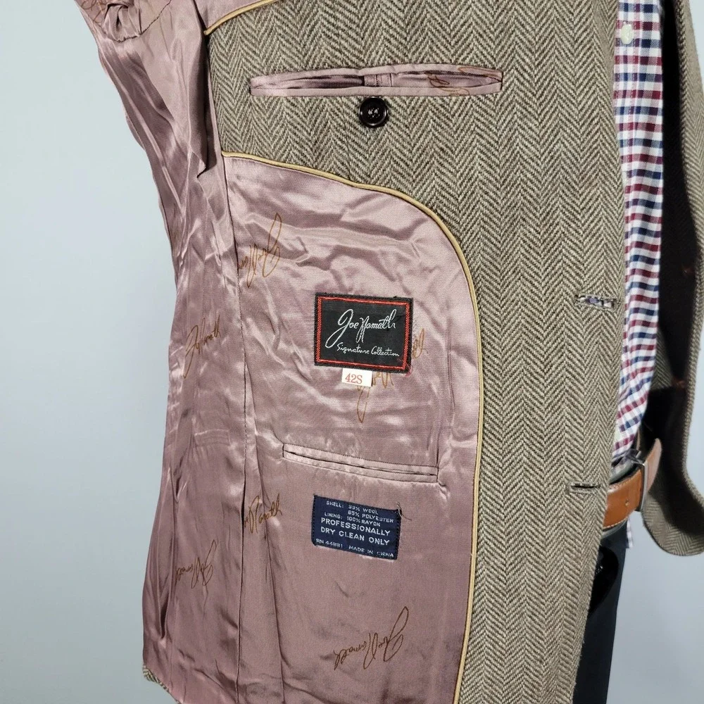 Joe Namath Men's Tweed Sport‎ Coat Blazer Brown Herringbone Polyester Wool 42S
